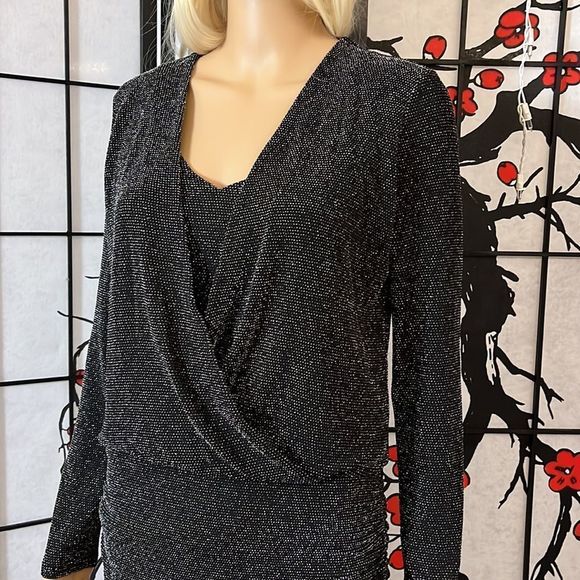 𝅺White House Black Market shimmering mini dress.  Size 10P NWT Black - Picture 4 of 14